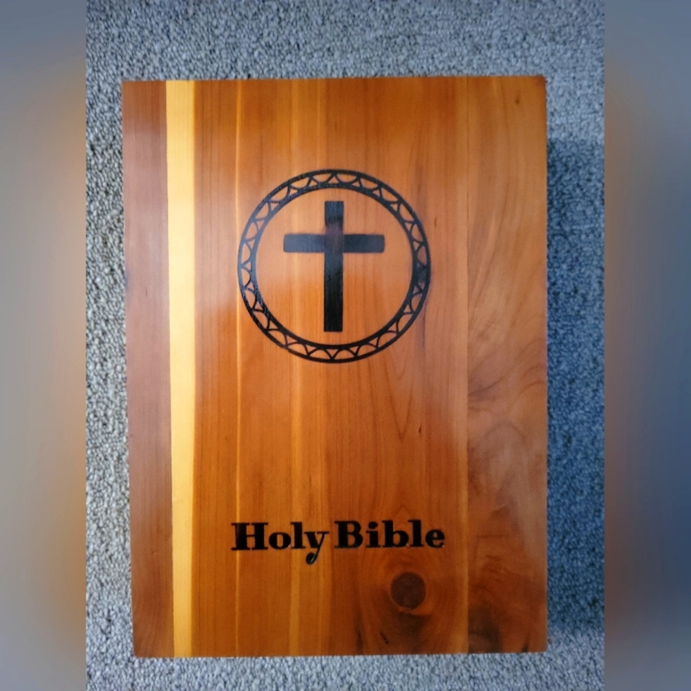 Vintage 1970s Holy Bible In Cedar box
